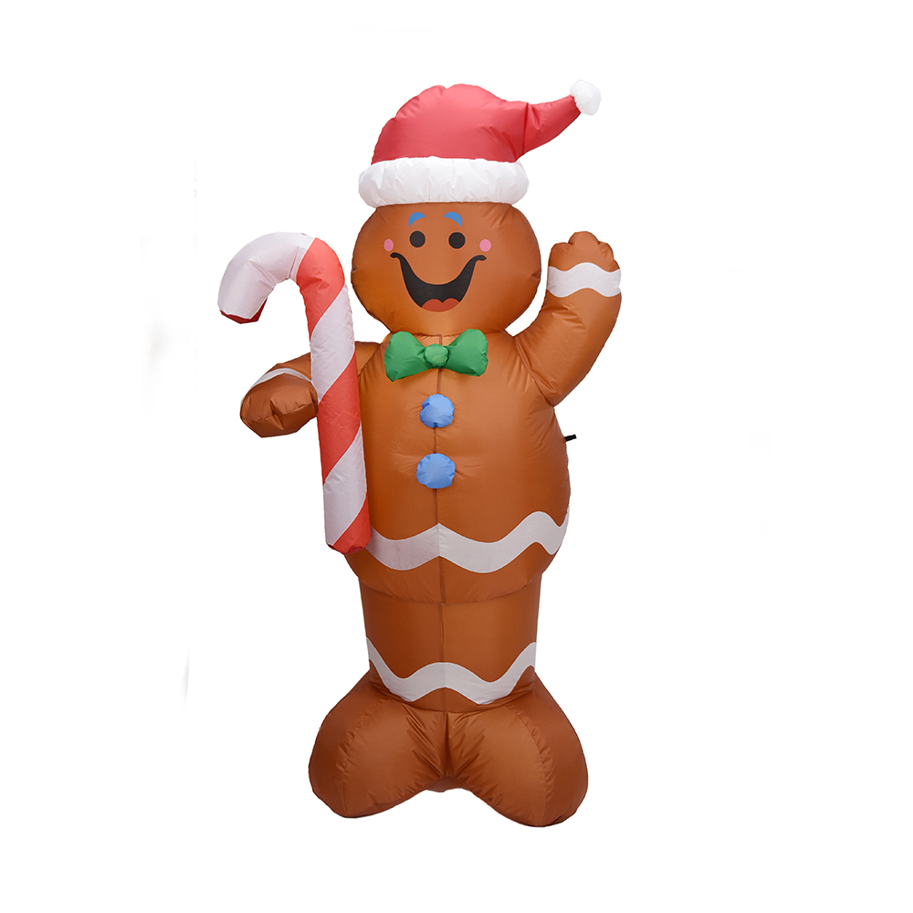 150cm Kerst Opblaasbare gingerbread man houden candy-cane (LED-verlichting)