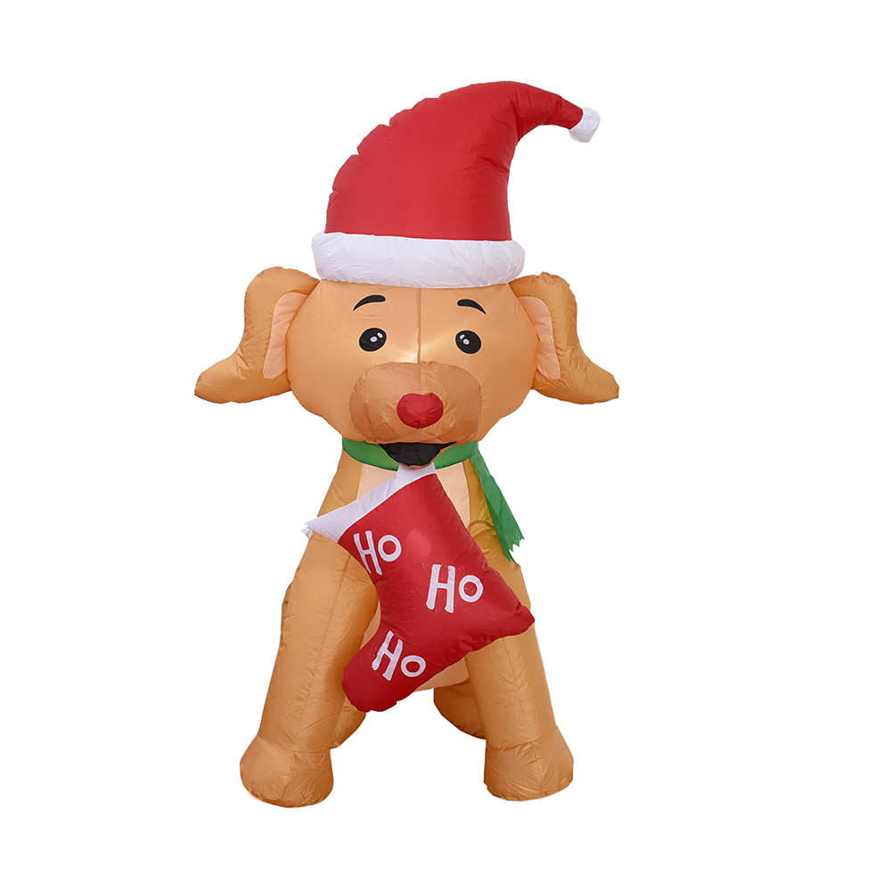 Opblaasbare kerstpuppy van 150 cm met kerstkousen buitendecoratie (ingebouwde led)